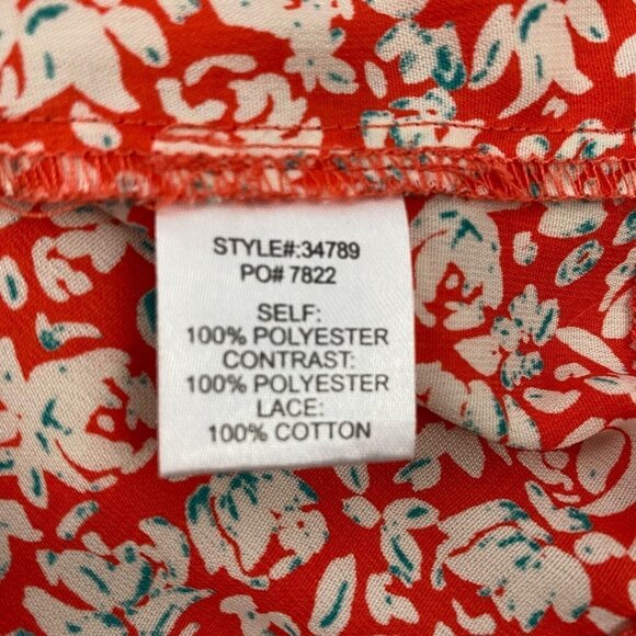 Skies Are Blue Red & Cream Floral Crochet Detail Sleeveless Blouse Top - Picture 7 of 7